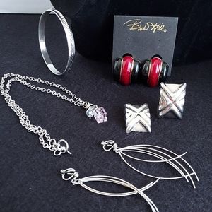 8pcJewelry Lot, 925 Clip on Squares, Monet Bangle, Pink Charm Necklace